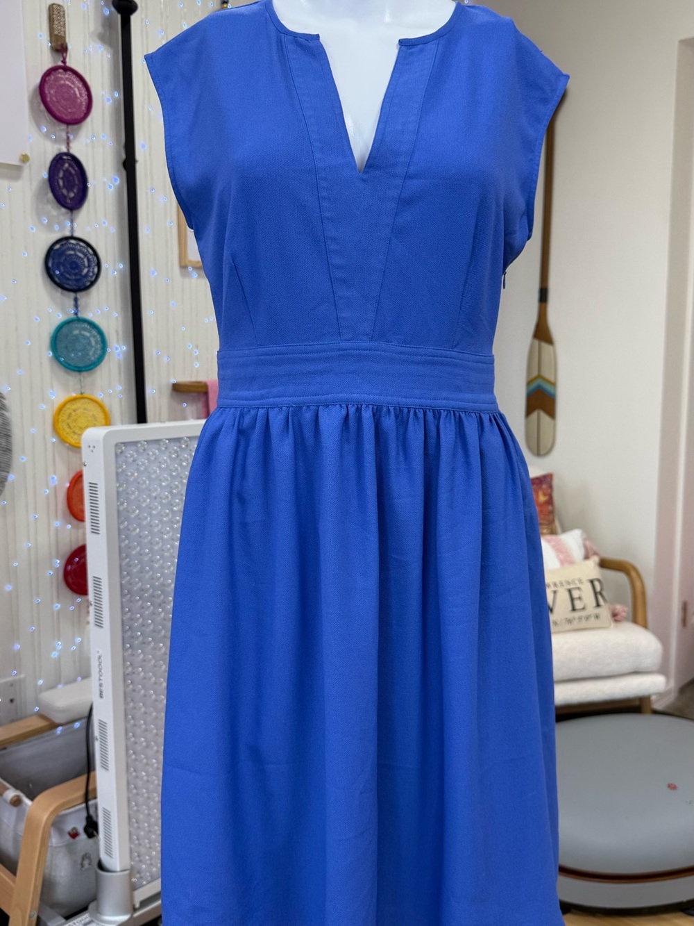 Maison Jules Royal Blue V-Notch Midi Dress